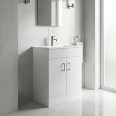 [BFORW600M] Charnes Contemporary Minimalist Floor Standing Vanity Basin Unit, Gloss White, Choice of Size and Basin Option