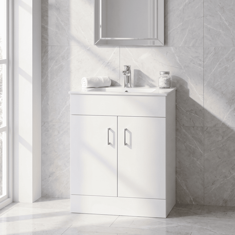 [BFORW600M] Charnes Contemporary Minimalist Floor Standing Vanity Basin Unit, Gloss White, Choice of Size and Basin Option - Silo