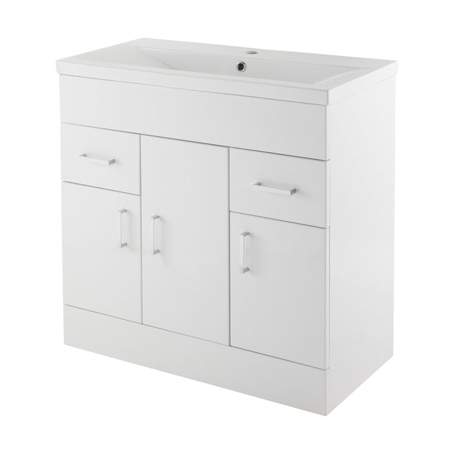 [BFORW800E] Balterley 800mm 3 Door 2 Drawer Gloss White Floor Standing Cabinet With Basin - Cutout