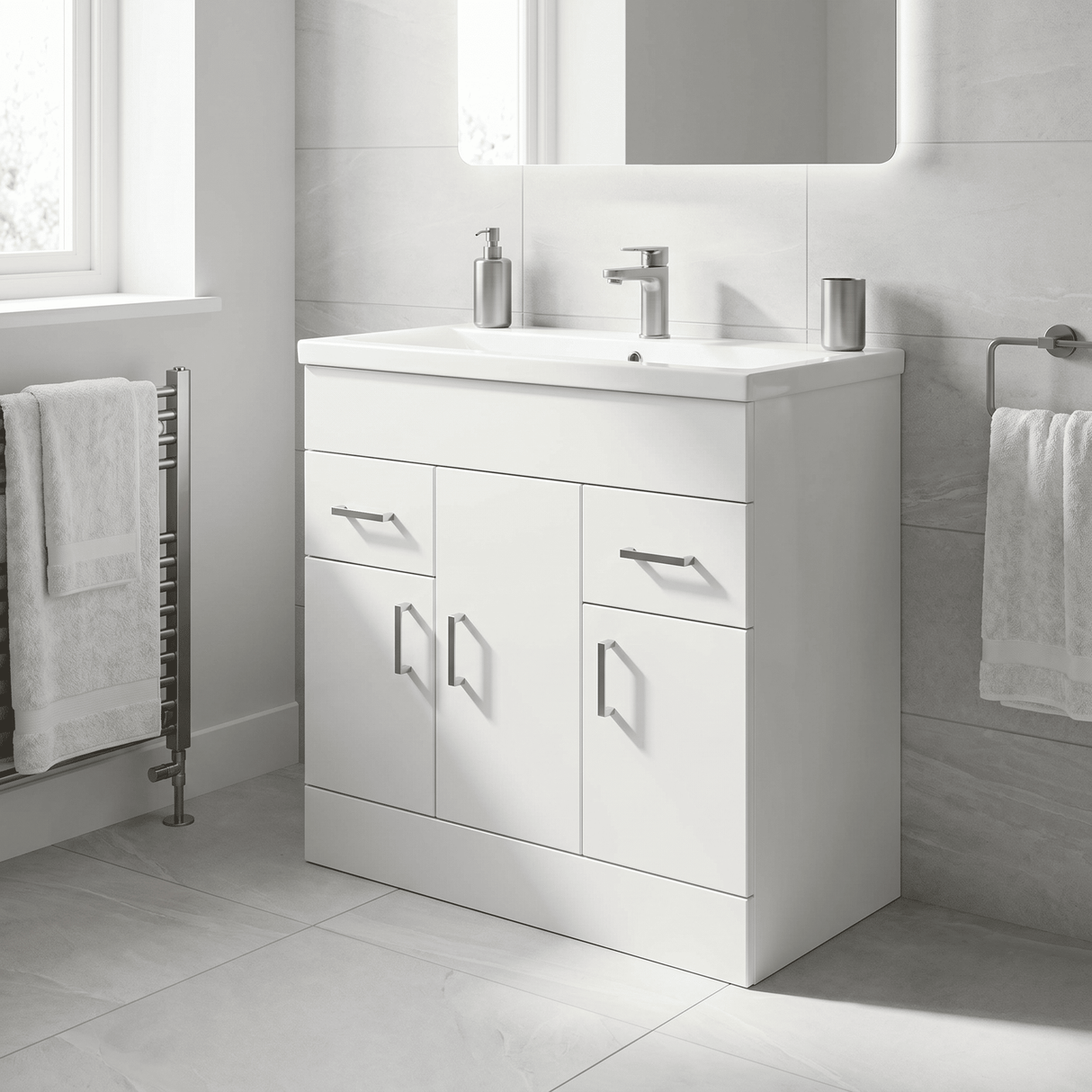 [BFORW800E] Charnes Contemporary Minimalist Floor Standing Vanity Basin Unit, Gloss White, Choice of Size and Basin Option