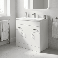 [BFORW800E] Charnes Contemporary Minimalist Floor Standing Vanity Basin Unit, Gloss White, Choice of Size and Basin Option