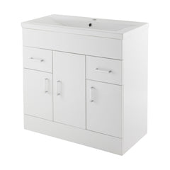 [BFORW800M] Charnes Contemporary Minimalist Floor Standing Vanity Basin Unit, Gloss White, Choice of Size and Basin Option - Cutout