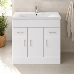 [BFORW800M] Charnes Contemporary Minimalist Floor Standing Vanity Basin Unit, Gloss White, Choice of Size and Basin Option