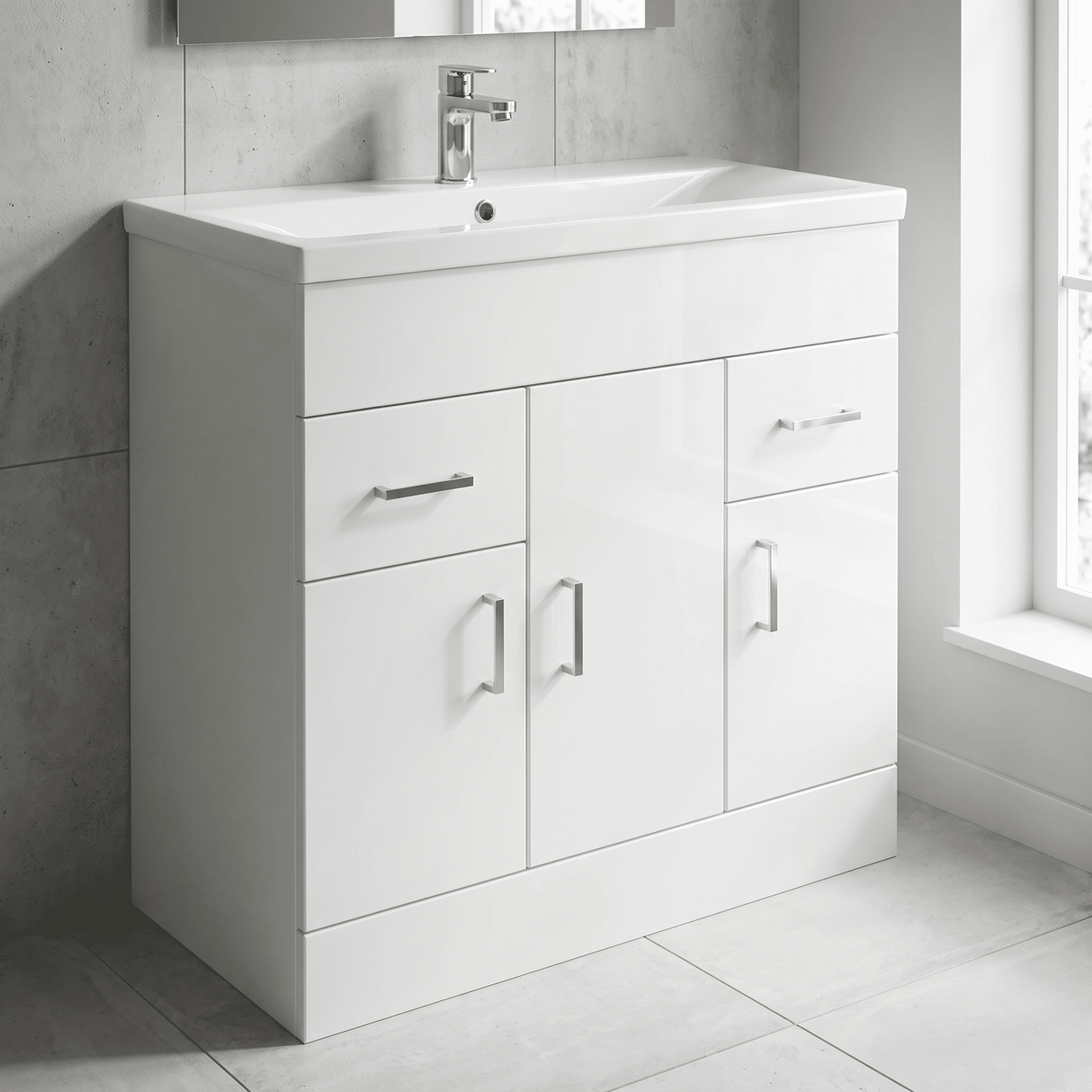 [BFORW800M] Charnes Contemporary Minimalist Floor Standing Vanity Basin Unit, Gloss White, Choice of Size and Basin Option