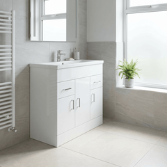 [BFORW800M] Charnes Contemporary Minimalist Floor Standing Vanity Basin Unit, Gloss White, Choice of Size and Basin Option