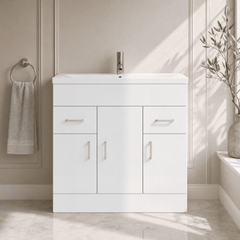 [BFORW800M] Charnes Contemporary Minimalist Floor Standing Vanity Basin Unit, Gloss White, Choice of Size and Basin Option - Silo