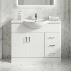 [BFORY1050] Hamstall Contemporary Floor Standing Vanity Unit with Round Ceramic Basin – Gloss White, Choice of Doors, Drawers & Sizes - Silo