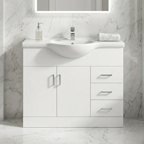 [BFORY1050] Hamstall Contemporary Floor Standing Vanity Unit with Round Ceramic Basin – Gloss White, Choice of Doors, Drawers & Sizes - Silo