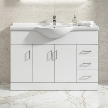 Hamstall Contemporary Floor Standing Vanity Unit with Round Ceramic Basin – Gloss White, Choice of Doors, Drawers & Sizes