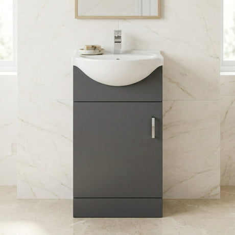 Hamstall Dark Grey Floor Standing Vanity Unit with Basin - Soft Close Doors, Choice of Size & Basin Style
