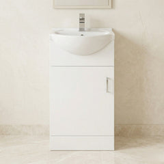 [BFORY450] Hamstall Contemporary Floor Standing Vanity Unit with Round Ceramic Basin – Gloss White, Choice of Doors, Drawers & Sizes - Silo