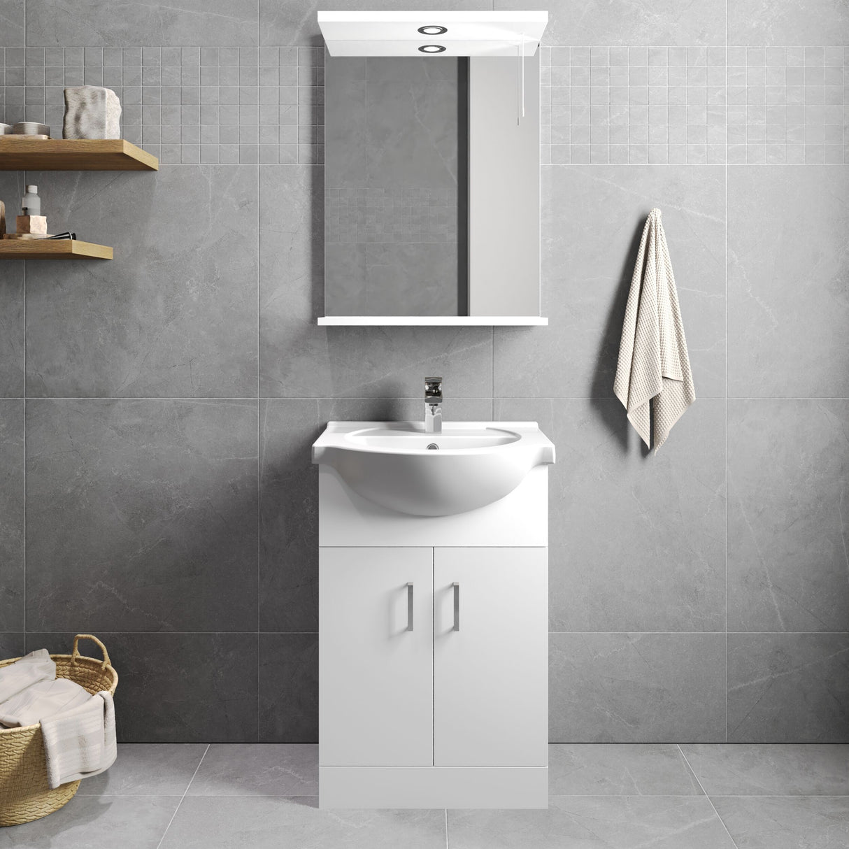 [BFORY550] Hamstall Contemporary Floor Standing Vanity Unit with Round Ceramic Basin – Gloss White, Choice of Doors, Drawers & Sizes - Lifestyle 1