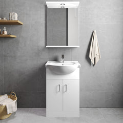 [BFORY550] Hamstall Contemporary Floor Standing Vanity Unit with Round Ceramic Basin – Gloss White, Choice of Doors, Drawers & Sizes - Lifestyle 1