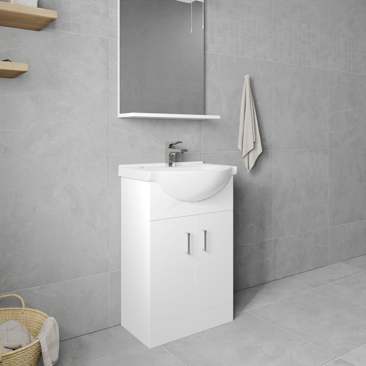 [BFORY550] Hamstall Contemporary Floor Standing Vanity Unit with Round Ceramic Basin – Gloss White, Choice of Doors, Drawers & Sizes - Lifestyle 3