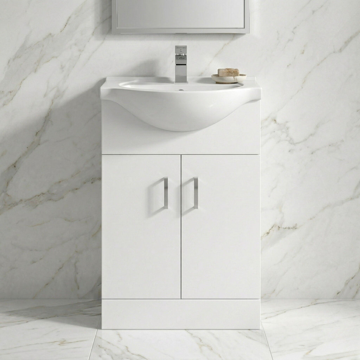 [BFORY550] Hamstall Contemporary Floor Standing Vanity Unit with Round Ceramic Basin – Gloss White, Choice of Doors, Drawers & Sizes - Silo