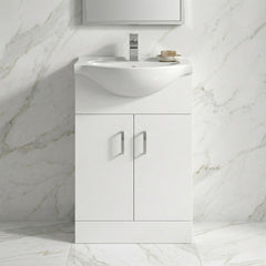 [BFORY550] Hamstall Contemporary Floor Standing Vanity Unit with Round Ceramic Basin – Gloss White, Choice of Doors, Drawers & Sizes - Silo