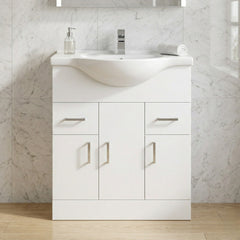 [BFORY750] Hamstall Contemporary Floor Standing Vanity Unit with Round Ceramic Basin – Gloss White, Choice of Doors, Drawers & Sizes - Silo