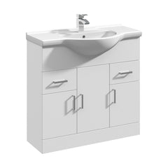 [BFORY850] Hamstall Contemporary Floor Standing Vanity Unit with Round Ceramic Basin – Gloss White, Choice of Doors, Drawers & Sizes - Cutout