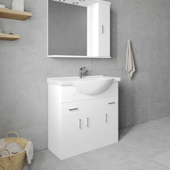 [BFORY850] Hamstall Contemporary Floor Standing Vanity Unit with Round Ceramic Basin – Gloss White, Choice of Doors, Drawers & Sizes - Lifestyle 3