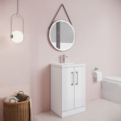 [BFPF123A] Belvide Partial Fluted 2 Door Floor Standing Vanity Unit with Mid-Edge 1 Tap Hole Ceramic Basin - Lifestyle 3