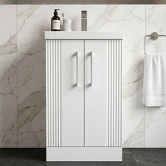 [BFPF123A] Belvide Partial Fluted 2 Door Floor Standing Vanity Unit with Mid-Edge 1 Tap Hole Ceramic Basin - Silo
