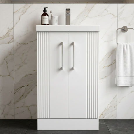 [BFPF123A] Belvide Partial Fluted 2 Door Floor Standing Vanity Unit with Mid-Edge 1 Tap Hole Ceramic Basin - Silo