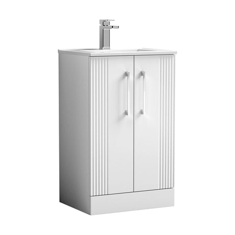 [BFPF123B] Partial Fluted 2 Door Floor Standing Vanity Unit with 1 Tap Hole Minimalist Basin - 500mm - Satin White - Cutout