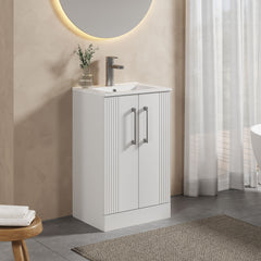 [BFPF123B] Partial Fluted 2 Door Floor Standing Vanity Unit with 1 Tap Hole Minimalist Basin - 500mm - Satin White - Lifestyle 3