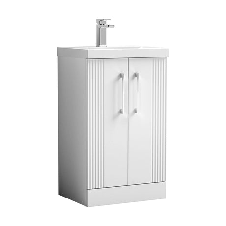 [BFPF123D] Partial Fluted 2 Door Floor Standing Vanity Unit with 1 Tap Hole Thin-Edge Basin- 500mm - Satin White - Cutout