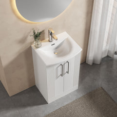 [BFPF123G] Partial Fluted 2 Door Floor Standing Vanity Unit with 1 Tap Hole Curved Basin- 500mm - Satin White - Lifestyle 2