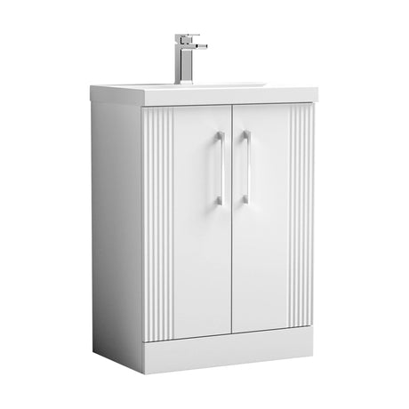 [BFPF125A] Belvide Partial Fluted 2 Door Floor Standing Vanity Unit with Mid-Edge 1 Tap Hole Ceramic Basin - Cutout