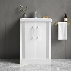 [BFPF125A] Belvide Partial Fluted 2 Door Floor Standing Vanity Unit with Mid-Edge 1 Tap Hole Ceramic Basin - Silo