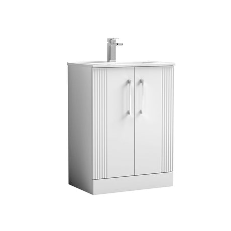 [BFPF125B] Belvide Retro Partial Fluted 2 Door Floor Standing Vanity Basin Unit with Minimalist Basin, Choice of Size and Colour - Cutout