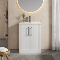 [BFPF125B] Belvide Retro Partial Fluted 2 Door Floor Standing Vanity Basin Unit with Minimalist Basin, Choice of Size and Colour - Lifestyle 1