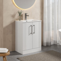 [BFPF125B] Belvide Retro Partial Fluted 2 Door Floor Standing Vanity Basin Unit with Minimalist Basin, Choice of Size and Colour - Lifestyle 3