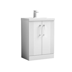 [BFPF125D] Belvide Retro Partial Fluted 2 Door Floor Standing Vanity Basin Unit with Thin-Edge Basin, Choice of Size and Colour - Cutout
