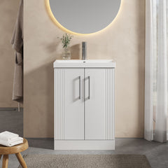 [BFPF125D] Belvide Retro Partial Fluted 2 Door Floor Standing Vanity Basin Unit with Thin-Edge Basin, Choice of Size and Colour - Lifestyle 1