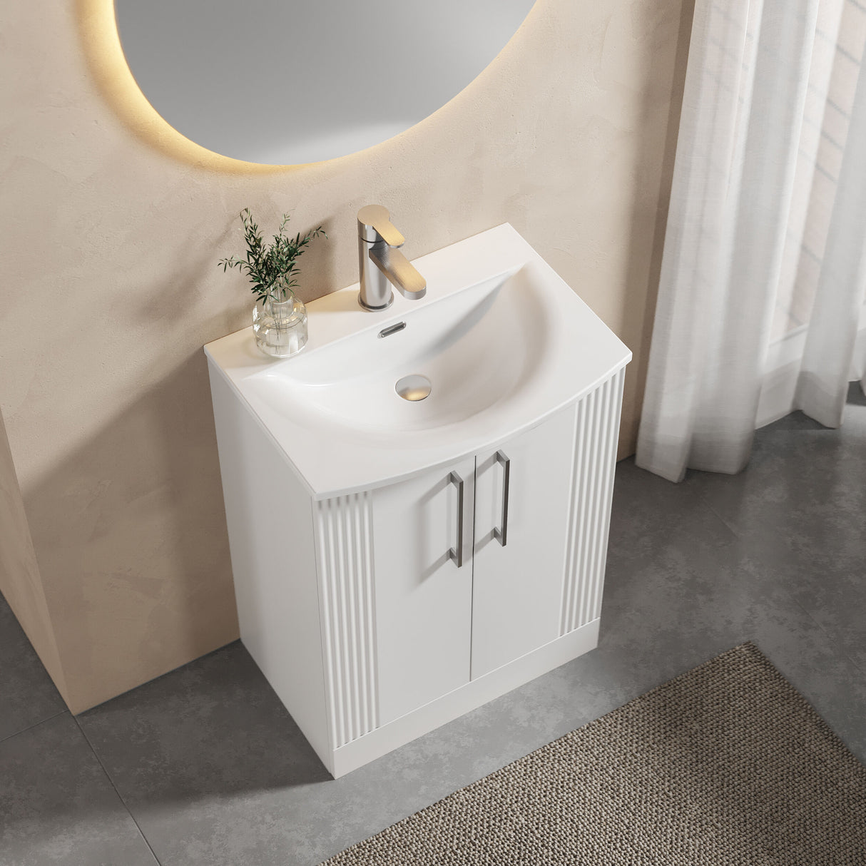[BFPF125G] Belvide Retro Partial Fluted 2 Door Floor Standing Vanity Basin Unit with Curved Basin, Choice of Size and Colour - Lifestyle 2
