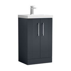 [BFPF1423A] Belvide Partial Fluted 2 Door Floor Standing Vanity Unit with Mid-Edge 1 Tap Hole Ceramic Basin - Cutout