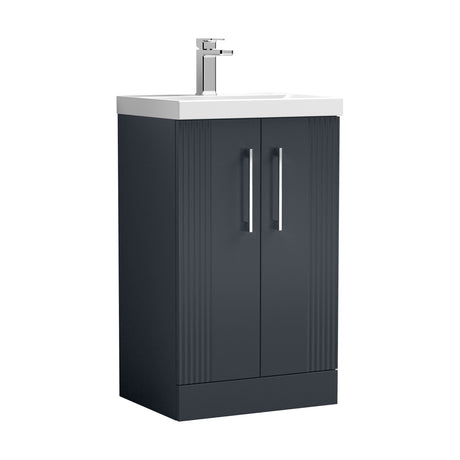 [BFPF1423A] Belvide Partial Fluted 2 Door Floor Standing Vanity Unit with Mid-Edge 1 Tap Hole Ceramic Basin - Cutout