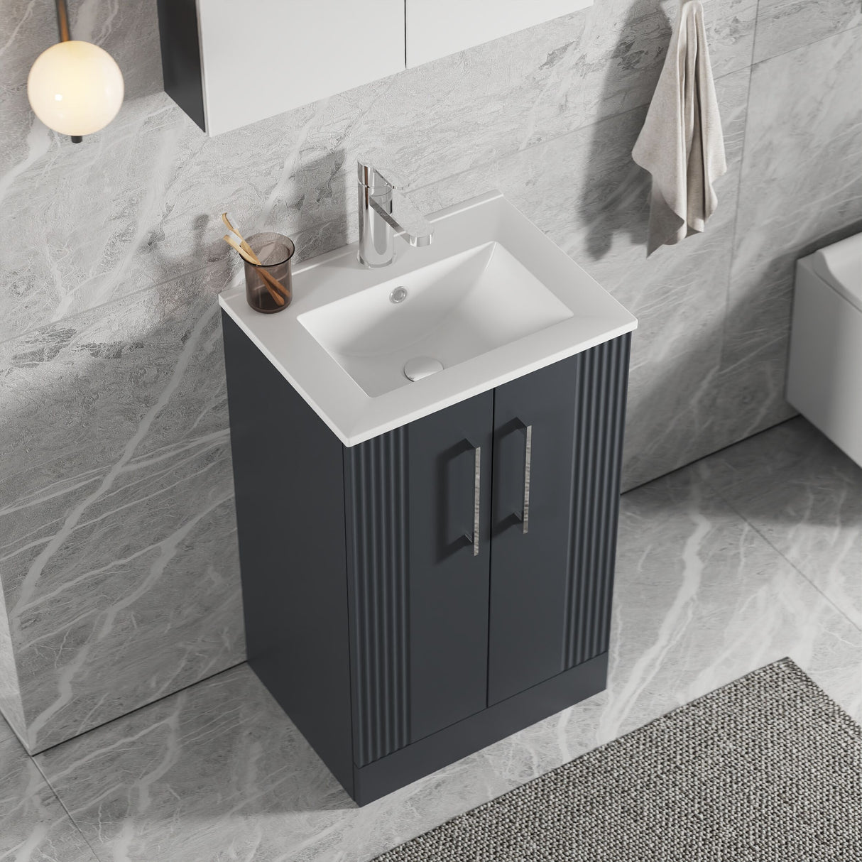 [BFPF1423B] Belvide Retro Partial Fluted 2 Door Floor Standing Vanity Basin Unit with Minimalist Basin, Choice of Size and Colour - Lifestyle 2