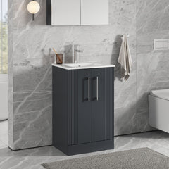[BFPF1423B] Belvide Retro Partial Fluted 2 Door Floor Standing Vanity Basin Unit with Minimalist Basin, Choice of Size and Colour - Lifestyle 3
