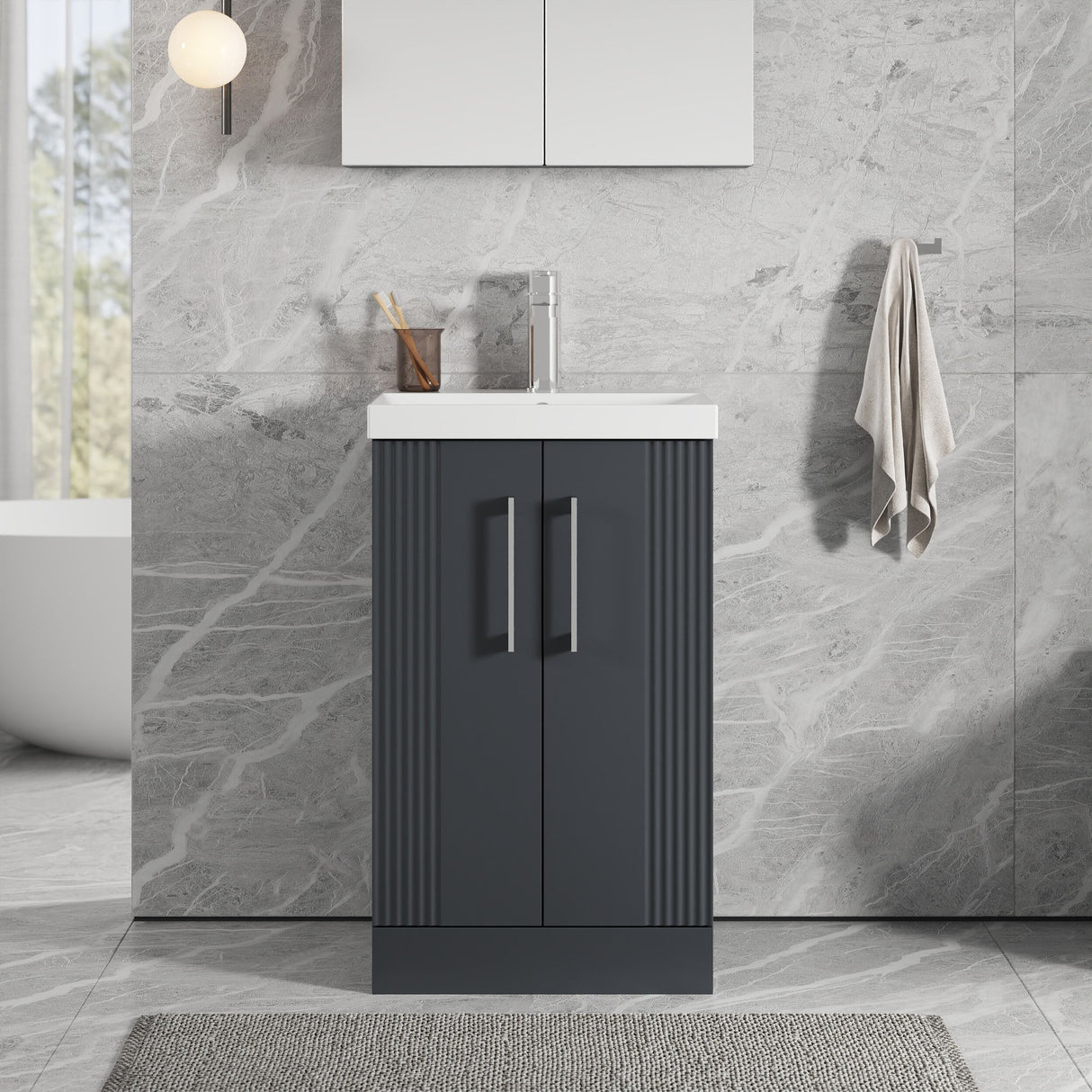 [BFPF1423D] Belvide Retro Partial Fluted 2 Door Floor Standing Vanity Basin Unit with Thin-Edge Basin, Choice of Size and Colour - Lifestyle 1