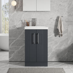 [BFPF1423D] Belvide Retro Partial Fluted 2 Door Floor Standing Vanity Basin Unit with Thin-Edge Basin, Choice of Size and Colour - Lifestyle 1