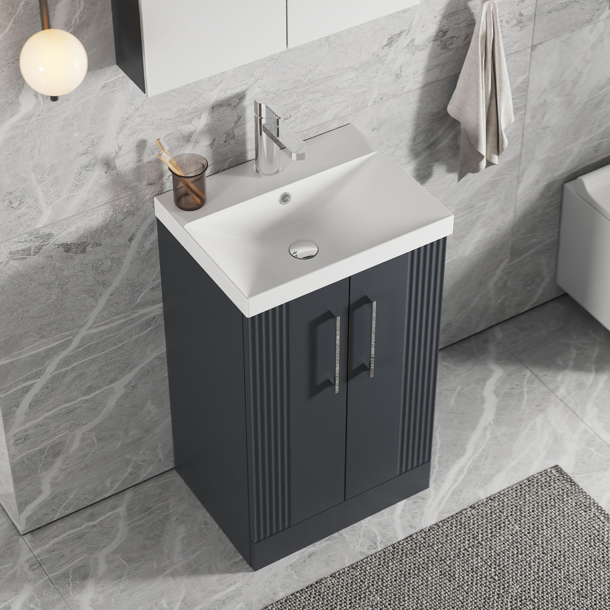 [BFPF1423D] Belvide Retro Partial Fluted 2 Door Floor Standing Vanity Basin Unit with Thin-Edge Basin, Choice of Size and Colour - Lifestyle 2