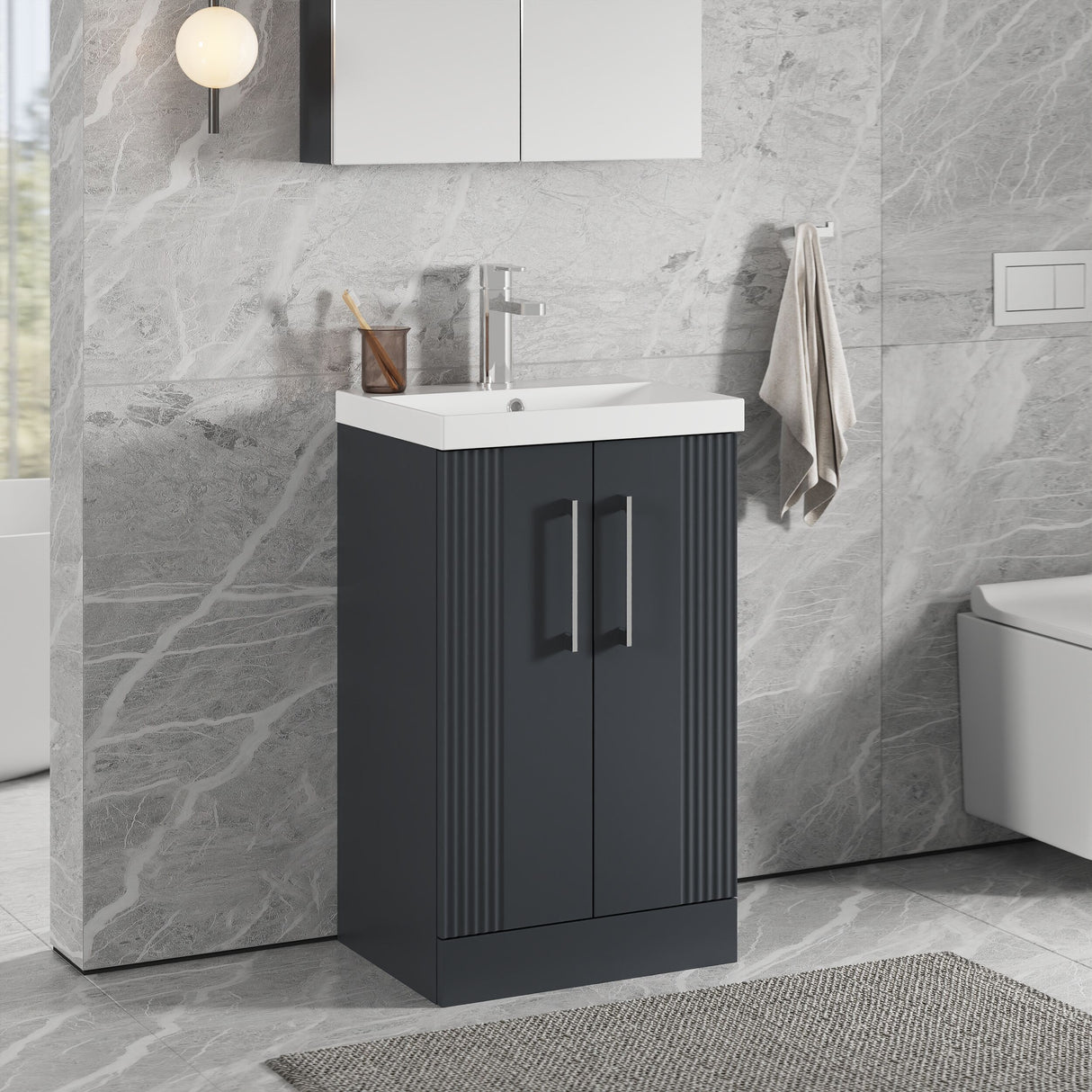 [BFPF1423D] Belvide Retro Partial Fluted 2 Door Floor Standing Vanity Basin Unit with Thin-Edge Basin, Choice of Size and Colour - Lifestyle 3