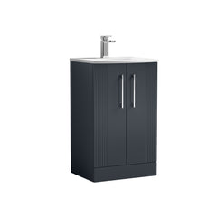 [BFPF1423G] Belvide Retro Partial Fluted 2 Door Floor Standing Vanity Basin Unit with Curved Basin, Choice of Size and Colour - Cutout