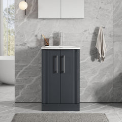 [BFPF1423G] Belvide Retro Partial Fluted 2 Door Floor Standing Vanity Basin Unit with Curved Basin, Choice of Size and Colour - Lifestyle 1