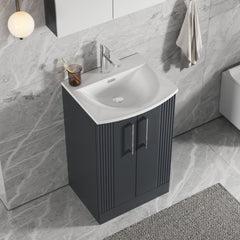[BFPF1423G] Belvide Retro Partial Fluted 2 Door Floor Standing Vanity Basin Unit with Curved Basin, Choice of Size and Colour - Lifestyle 2