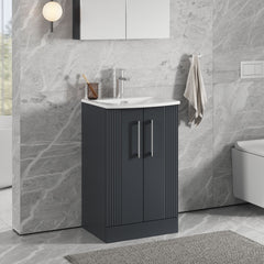 [BFPF1423G] Belvide Retro Partial Fluted 2 Door Floor Standing Vanity Basin Unit with Curved Basin, Choice of Size and Colour - Lifestyle 3